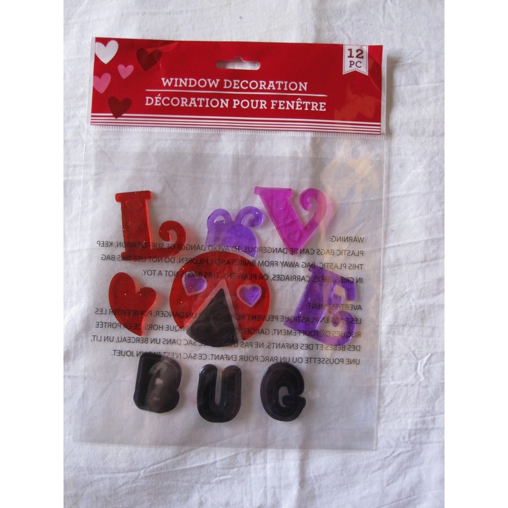 NEW Cute Love Bug Ladybug Window Gel Clings Stickers‎ 12 pc Heart Love Decals!